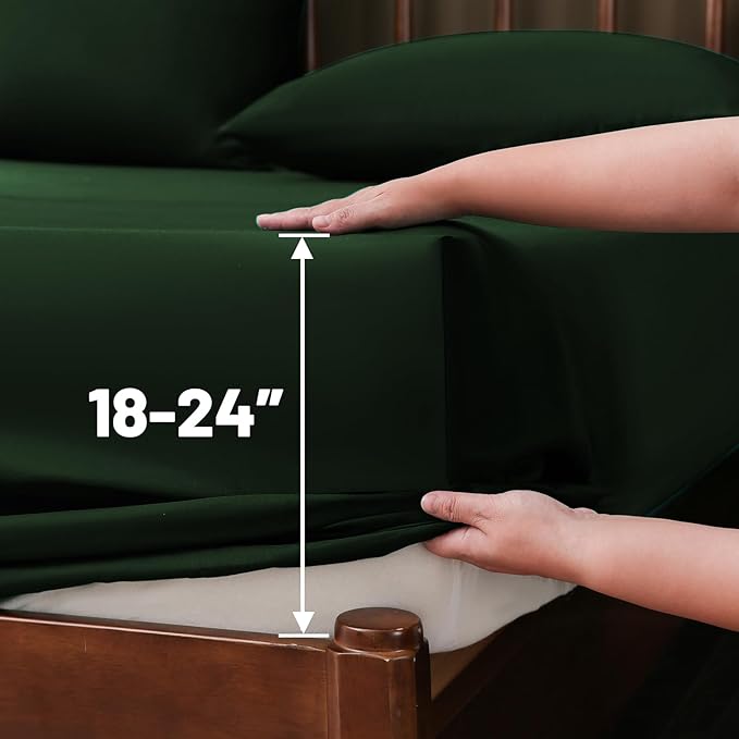 Extra Deep Pocket California King Sheets 18-24 Inch 1000 Thread Count 100% Egyptian Cotton Sateen Weave Soft Breathable 4 Pieces（California King,Forest Green）