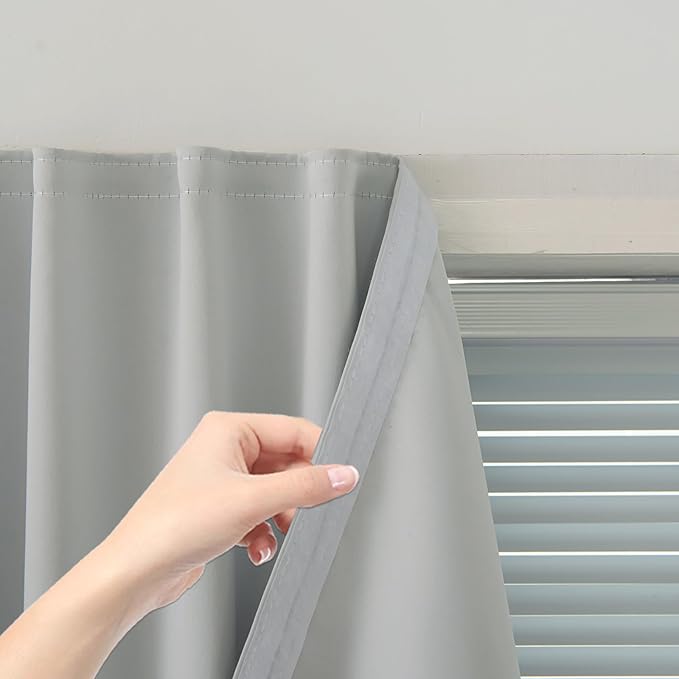 Self Adhesive Curtains Portable Blackout Curtain Simple and Easy to Install Bedroom Window Thermal Lnsulated Kitchen Room Darkening Black Small Drapes, 47" W X 84" L, White, 1 Panel