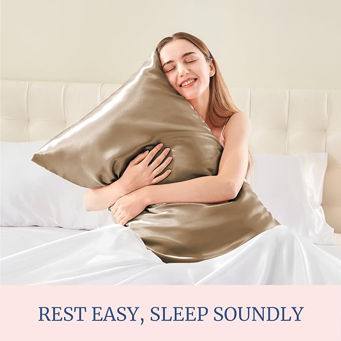 BEDELITE Satin Pillowcase for Hair and Skin, Super Soft and Cooling Similar to Silk Pillow Cases 2 Pack with Envelope Closure, Gift for Women Men(20"x40" King Size, Tawny Brown)