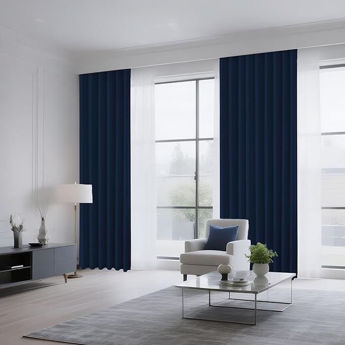 CUCRAF Navy Blue Blackout Curtains 54 inch Length 2 Panels Set, Rod Pocket Room Darkening Drapes for Bedroom Living Room, Insulated Thermal Light Blocking Window Curtain (W52 x L54 Inch)
