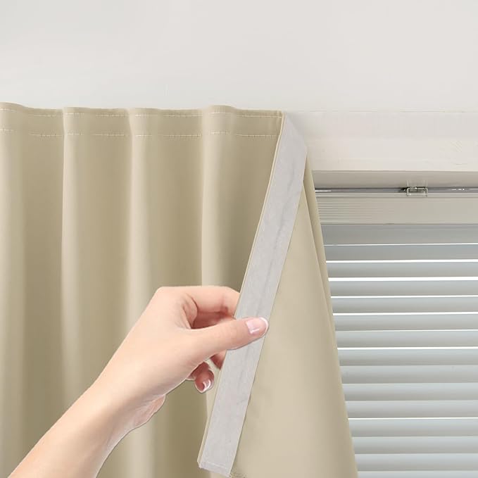 Self Adhesive Portable Blackout Curtains for Bedroom Easy to Install Window Thermal Lnsulated Kitchen Room Darkening Small Window Curtains, Cortinas Para Cuarto, 35"W X 79"L, Beige, 1 Panel