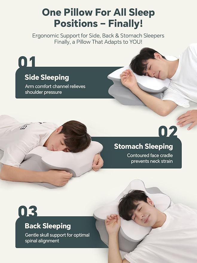 Cervical Neck Pillow for Sleeping, Ergonomic Side Sleeper Pillows for Adults, Cooling Neck Support Pillow for Neck and Shoulder Pain Relief (2 Pack)