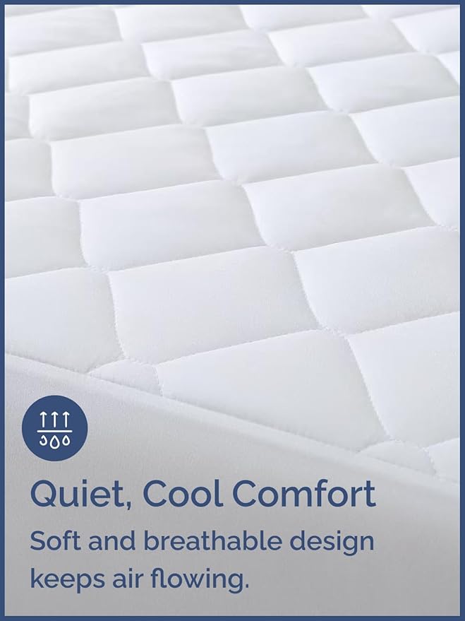 Quilted Fitted Mattress Pad Full Size - Elastic Fitted Mattress Topper Protector & Cover - Breathable, Soft, Low Profile Top Cover with 8-16 Inch Deep Pockets - Easy-Fit and Machine Washable - White