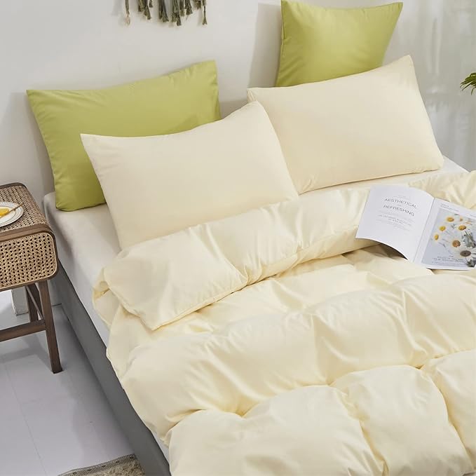 KAREVER Ivory Comforter Set Off White Bedding Set Beige Comforter Set Men Breathable Ivory Bedding Set Women Soft Off White Ivory Bedding Comforter Set, Cal King (104" X 96" )