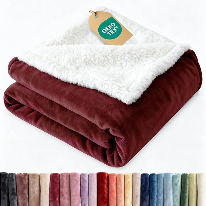 Sherpa Fleece Blanket King Size - Reversible Sherpa Fleece King Blanket - Super Soft Double Sided for Bed, Sofa, Couch - Thick, Warm, and Plush - Luxurious Bedding for Winter - Burgundy, 90" x 108"