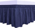 PureFit Wrap Around Ruffled Bed Skirt with Adjustable Elastic Belt - 22 Inch Drop Easy to Put On, Wrinkle Free Bedskirt Dust Ruffles, Bed Frame Cover for Queen, King and C-King Size Beds, Navy