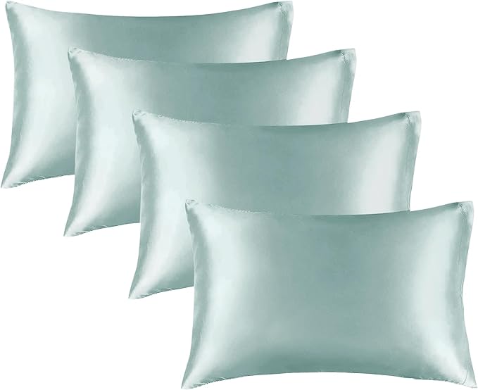 BEDELITE Satin Pillowcase for Hair and Skin, Super Soft Similar to Silk Pillow Cases 4 Pack with Envelope Closure, Cooling Pillowcases for Women Men (20"x40" King Size, Haze Blue)