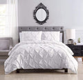 Pinch Pleated Duvet Cover Set 100% Brushed Microfiber 3PC Oversize Plus Size 128x120 Duvet Cover Set, Decorative Pinch Design White Duvet Cover with Matching Pillow Case