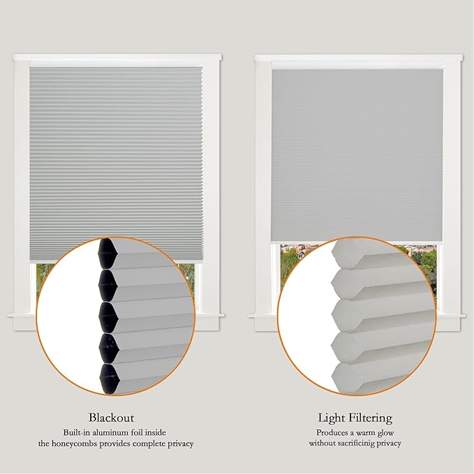 Persilux Blackout Cellular Shades Cordless Window Shades Bottom up Pleated Window Blinds Thermal Insulated Honeycomb Blinds for Windows, Home and Office, Dark Grey, 55" W x 80" H
