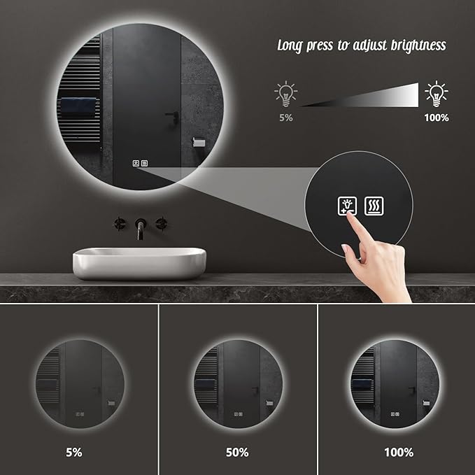 APRILSOUL 44 Inch Round LED Backlit Bathroom Mirror, Vanity Mirror with Anti-Fog, Touch Button, 3 Colors and Dimmable Light