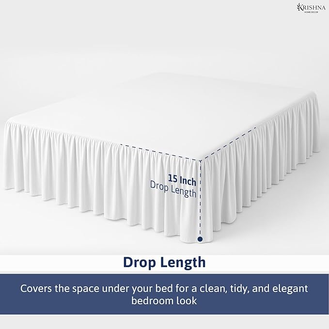 KRISHNA Ruffled Bed Skirt with Split Corners King, 100% Microfiber Hotel Quality, 15 Inch Drop Dust Ruffle Gathered Bedskirt with Platform, 78" x 80", White