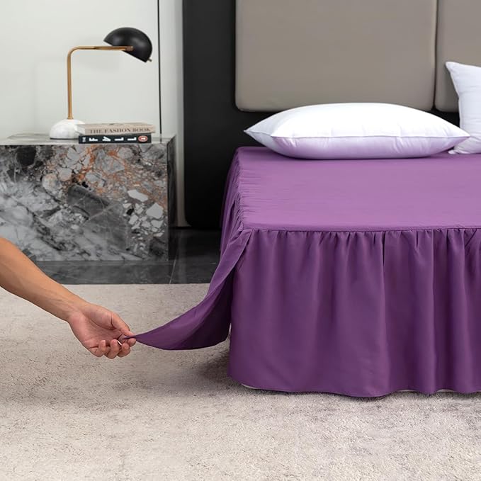 Bed Skirt Full Size Ruffled Bed Skirt with Split Corners, 18 Inch Drop Dust Ruffle Bed Skirts with Platform, Grape