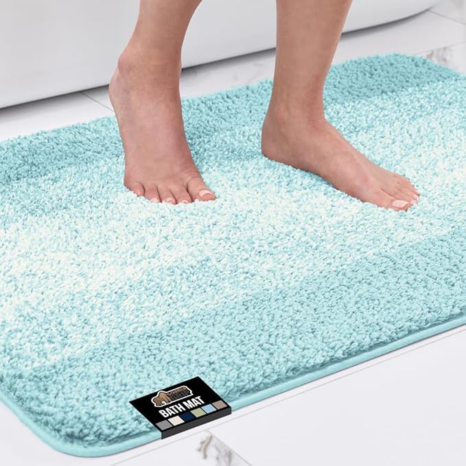 GORILLA GRIP Ultra Soft Plush Bathroom Rugs with Textured Rubber Backing, 34 x 24 Absorbent Quick Dry Bath Mat, Machine Washable Shower Mats, Home Décor Accessories Bathmat Rug Essentials, Light Blue