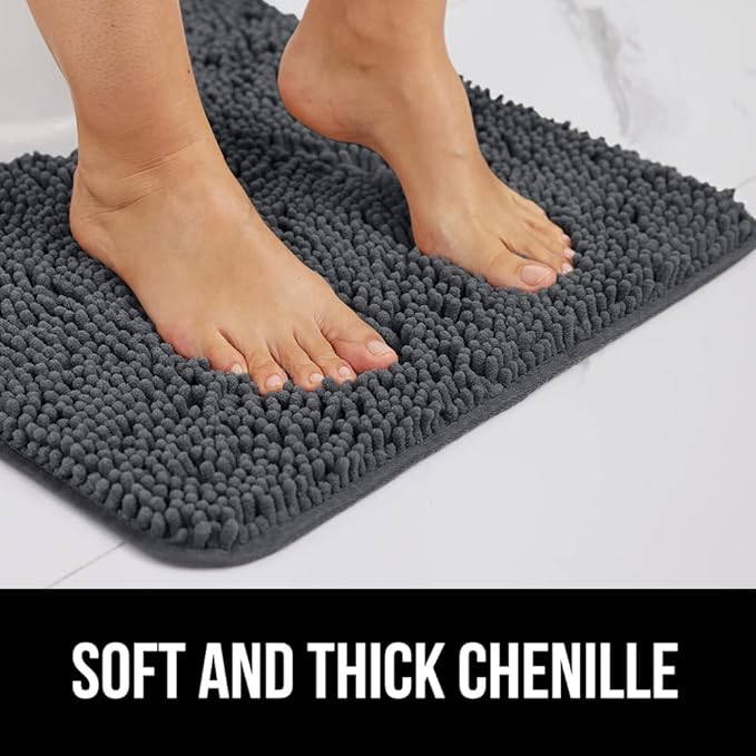 GORILLA GRIP Bath Rug Mat 44x26, Soft Absorbent Chenille, Quick Dry Microfiber Mats, Rubber Backing Washable Shower Floor Rugs, Bathmat Runner, US Designed Bathroom Home Decor Accessories Charcoal