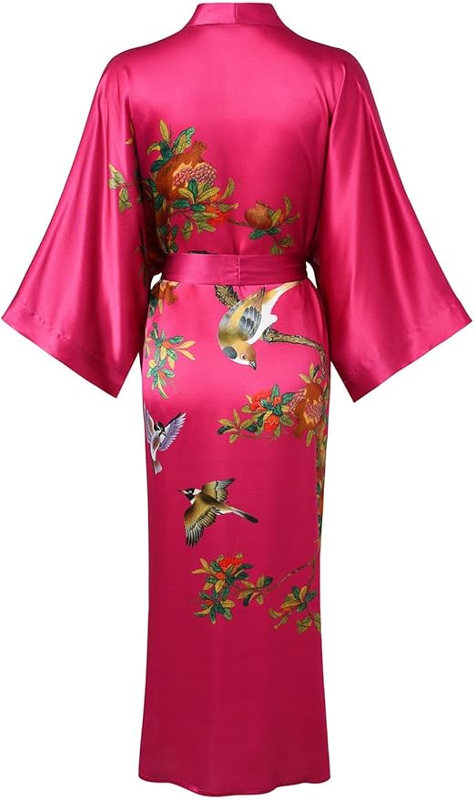 Women's Silk Kimono Robe Long Bathrobe Nightgown 100% Mulberry Silk for Women - Classic Floral Pattern