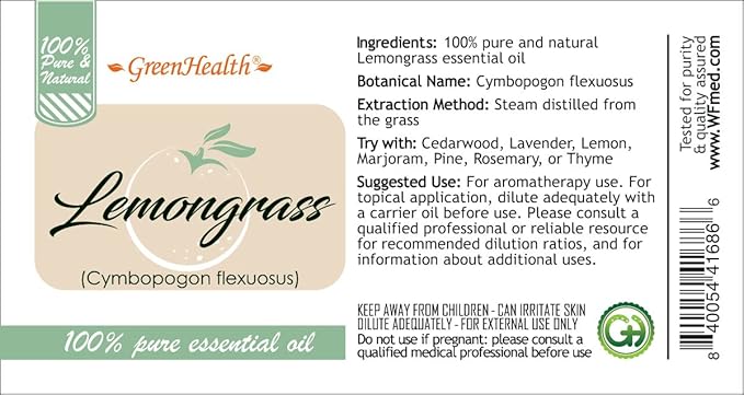 GreenHealth Lemongrass Essential Oil 1 Gallon – Wholesale Bulk Size | 100% Pure & Uncut | Natural Steam Distilled Oil for Candle Making, Cleaning, Air Care & More