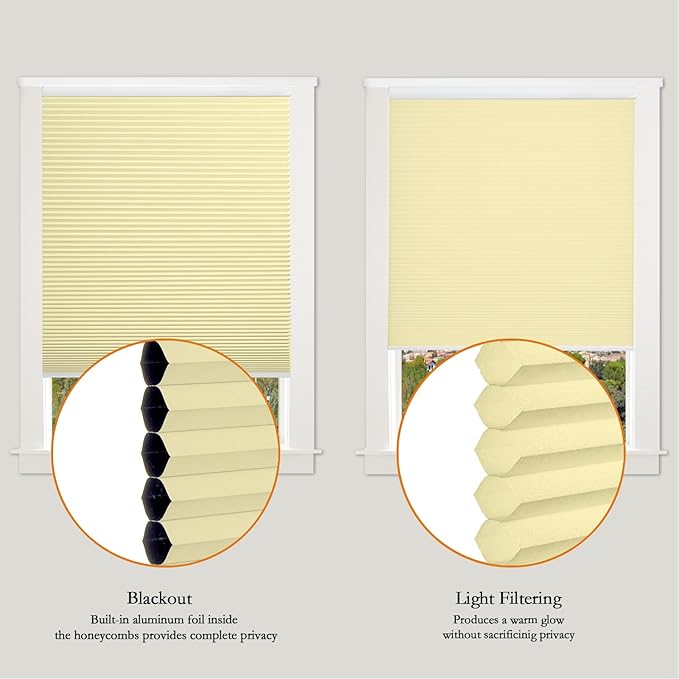 Persilux 100% Blackout Cordless Cellular Shades & Blinds Honeycomb Blinds Bottom up Thermal Insulated Window Shades for Home, Windows and Kitchen, Cream, 15" W x 72" H