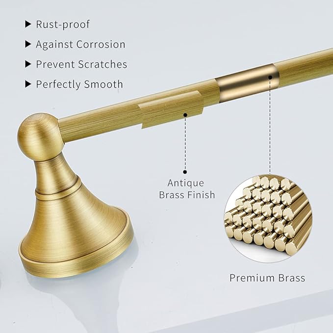 Leyden Antique Brass Toilet Paper Holder Towel Ring, Brass Hand Towel Holder Bathroom Accessories Set Retro Bathroom Hardware Tissue Toilet Roll Holder for Home or Kitchen, 2 Pieces