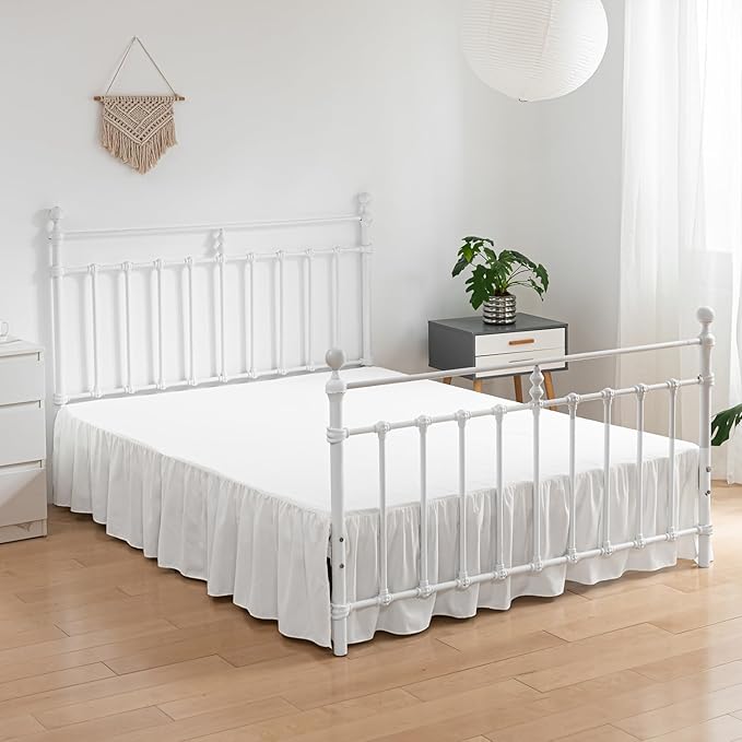 Bed Skirt Twin Size Ruffled Bed Skirt with Split Corners, 12 Inch Drop Dust Ruffle Bed Skirt with Platform, Ivory, Twin - 12" Drop