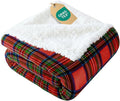 Christmas Sherpa Blanket Throw Size - Reversible Sherpa Fleece Blanket - Super Soft Double Sided Throw for Bed, Sofa, Couch - Thick, Warm, Cozy & Plush - Xmas Winter Bedding - Christmas Tartan, 50x60