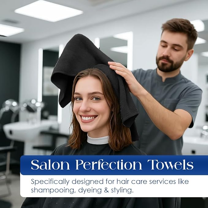 DAN RIVER 100% Cotton Salon Towels Set – 16x26 inches, Pack of 24, Highly Absorbent and Quick-Dry Towels for Hand, Salon, Spa, Beauty, Gyms and Home Hair Care, Black