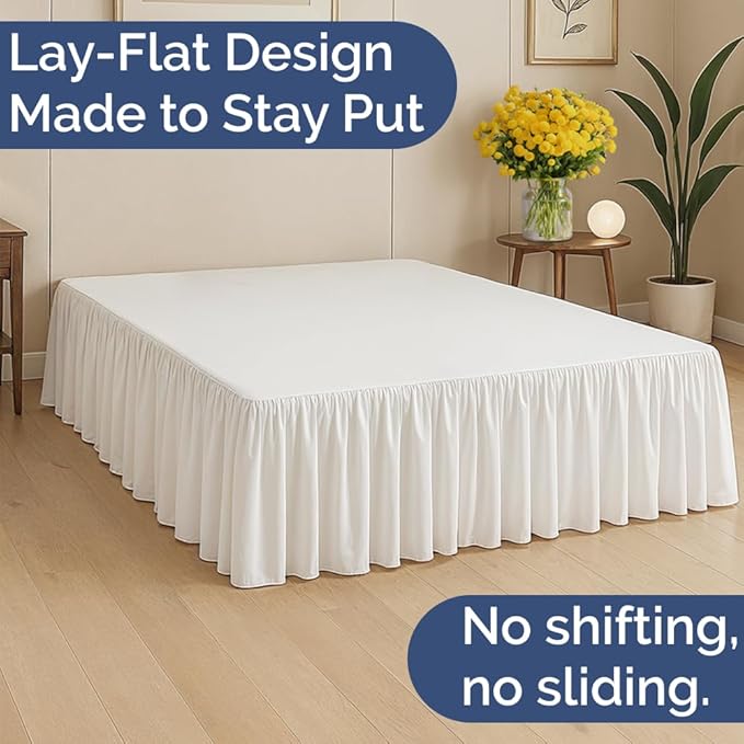 Bedskirt Queen Size Ruffle - 15 inch Drop Dust Ruffle Bed Skirt with Platform - Ultra-Soft, Easy Fit, Premium Hotel Quality - Wrinkle, Fade & Shrink Resistant - for Women, Men, Kids and Teens - White
