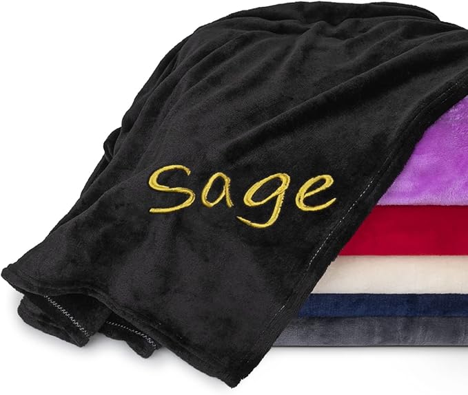 Personalized Blankets for Adults - Custom Blanket with Embroidered Name or Monogram - Soft Fleece Throw Cover for Bed & Couch - Black (40"x60")