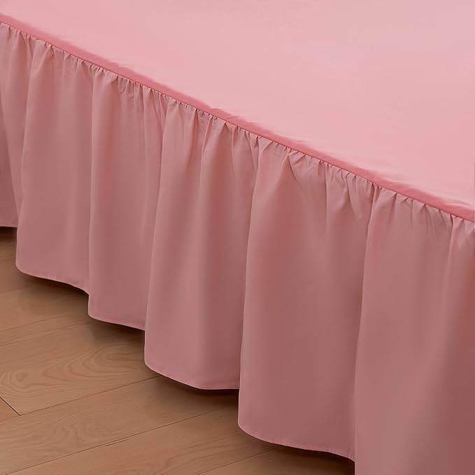 Bed Skirt Full Size, Ruffled Bed Skirts with Split Corners, 12 Inch Drop Dust Ruffle Bed Skirting with Platform, 12 Inch, Peach, Full Size