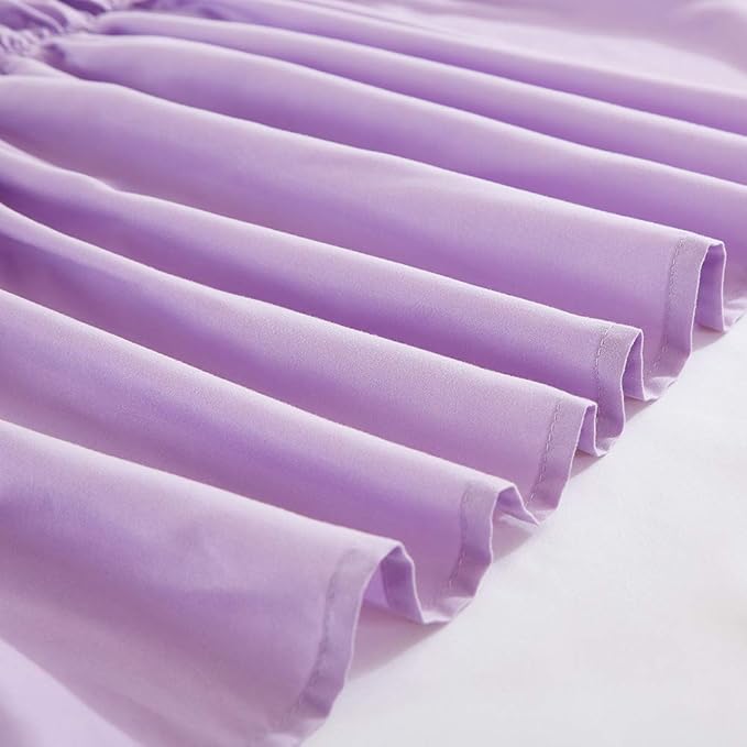 MEILA Wrap Around Bed Skirt Three Fabric Sides Elastic Dust Ruffled 16 Inch Tailored Drop,Easy to Install Fade Resistant-Light Purple, Queen/King