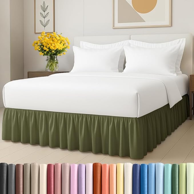 Bedskirt King Size Ruffle - 15 inch Drop Dust Ruffle Bed Skirt with Platform - Soft, Easy Fit, Premium Hotel Quality - Wrinkle, Fade & Shrink Resistant - for Women, Men, Kids and Teens - Sage Green