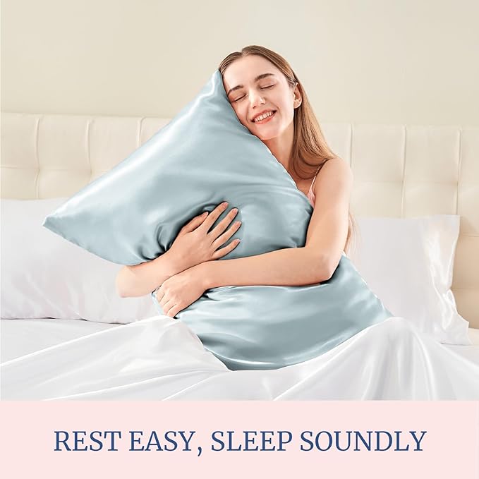 BEDELITE Satin Pillowcase for Hair and Skin, Super Soft and Cooling Similar to Silk Pillow Cases 2 Pack with Envelope Closure, Gift for Women Men(20"x30" Queen Size, Stone Blue)