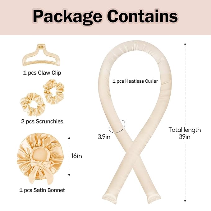 Heatless Hair Curler,Blowout Heatless Curls Overnight,No Heat Curling Rod Set with Satin Bonnet for Sleep in,Champagne