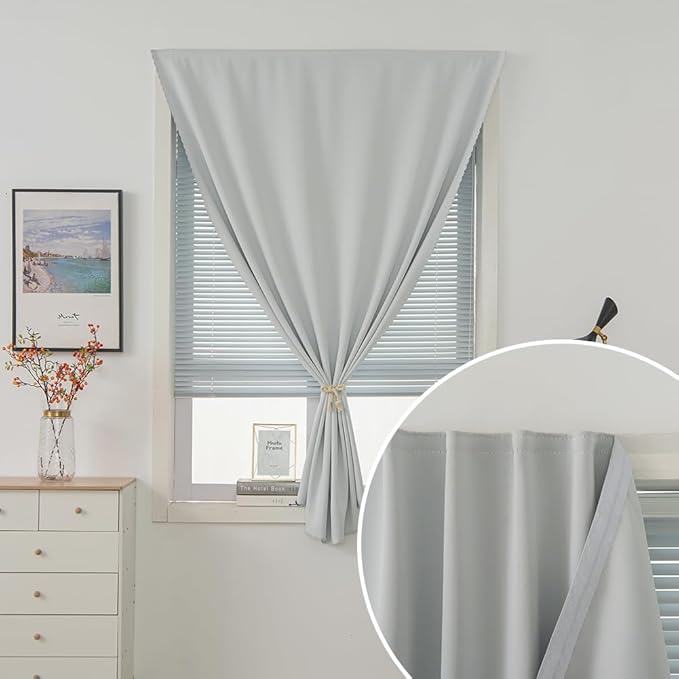 self Adhesive Curtains Portable Blackout Curtain Simple and Easy to Install Bedroom Window Thermal Lnsulated Kitchen Room Darkening Black Small Drapes, 47" W X 79" L, White, 1 Panel