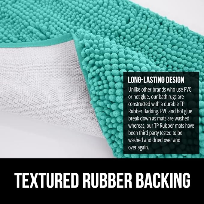 GORILLA GRIP Bath Rug Mat 30x20, Soft Absorbent Chenille, Quick Dry Microfiber Mats, Rubber Backing Washable Shower Floor Rugs, Bathmat Runner, US Designed Bathroom Home Decor Accessories Turquoise