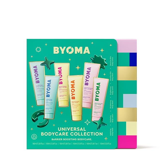 BYOMA Body Care Holiday Gift Set (6-Piece Kit) - Hydrating, Brightening & Sensitive Body Wash & Lotion - Travel Size, Supports Skin Barrier
