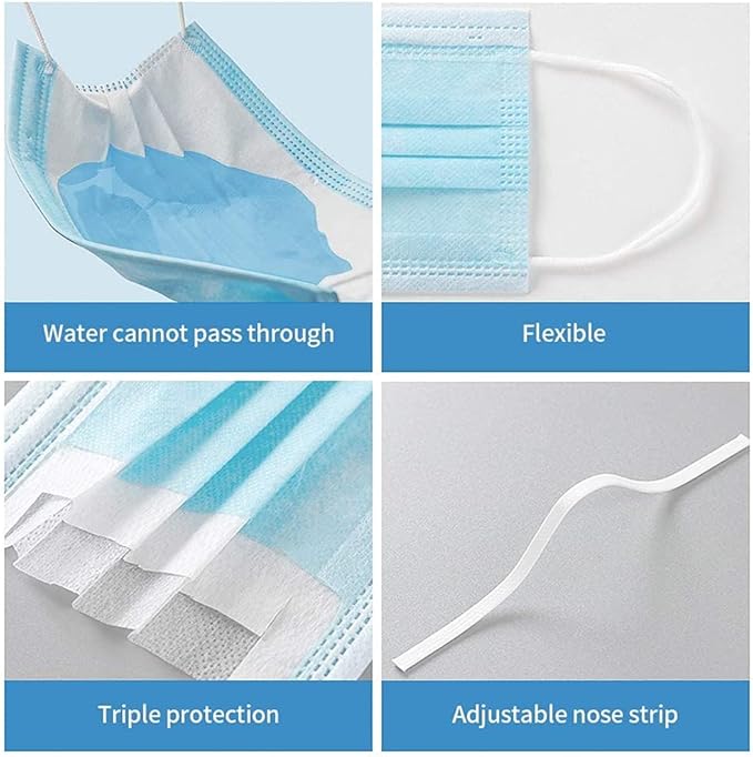2000PCS Bulk Wholesale Face Masks for Business and Home Use-Disposable Face Mask-Blue 3 Ply Face Mask Cup Dust Masks PPE Filter Protection Face Masks