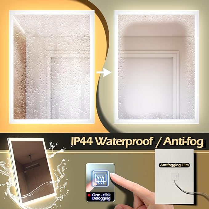 24 x 32 inch LED Bathroom Mirror with Bluetooth Speaker, Induction Switch Light Smart Vanity Mirror Wall Mounted, IP44 Waterproof Anti Fog Vertical & Horizontal