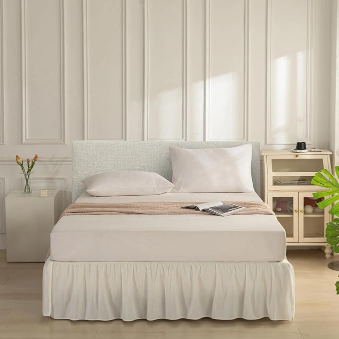 Bed Skirt Full Size Ruffled Bed Skirt with Split Corners, Ivory Full Bed Skirts 16 Inch Drop with Platform, 16'' Full