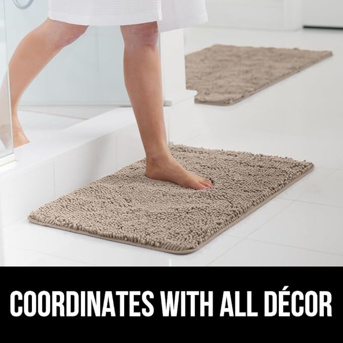 GORILLA GRIP Bath Rug Mat 36x24, Thick Absorbent Chenille, Quick Dry Microfiber Mats, Rubber Backing Washable Shower Floor Rugs, Bathmat Runner, US Designed Bathroom Home Decor Accessories Gray Beige