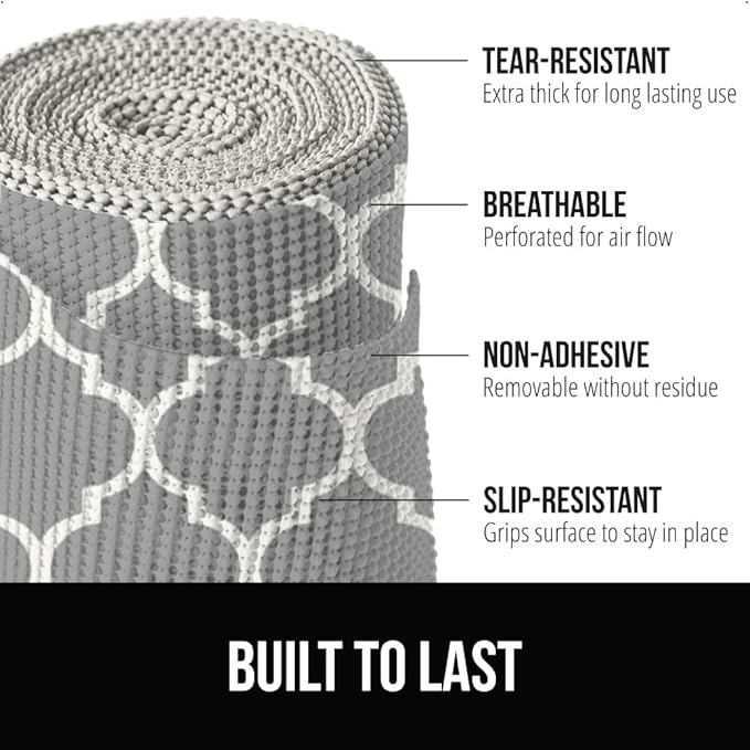 GORILLA GRIP powerGRIP Drawer Shelf and Cabinet Liner, Thick Strong Hold, Non-Adhesive Liners Protect Kitchen Cabinets and Cupboard, Bathroom Drawers, Easy Install, Breathable Mat, 20" x20', Gray