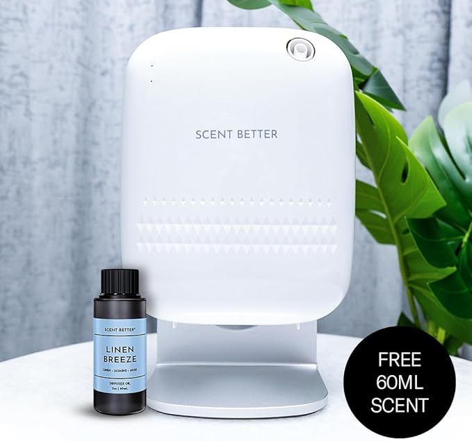 Scent Better Pro - Smart Bluetooth Essential Oil Diffuser for Home, Hotel, Spa, Office, Waterless - Includes Free Linen Breeze - White