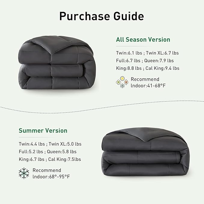 100% Viscose Made from Bamboo Comforter for Hot Sleepers- Breathable Silky Soft Duvet Insert Twin Size-with 8 Corner Tabs- All Season Comforter (88x64 Inches, Grey)