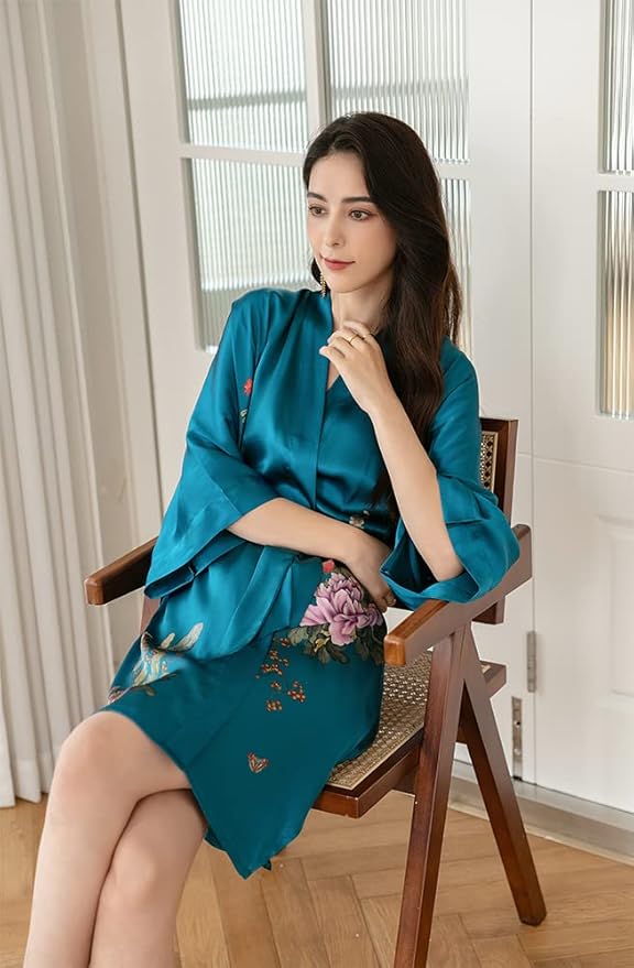 women's 100% silk kimono, short bathrobe pajamas, kimono pajamas