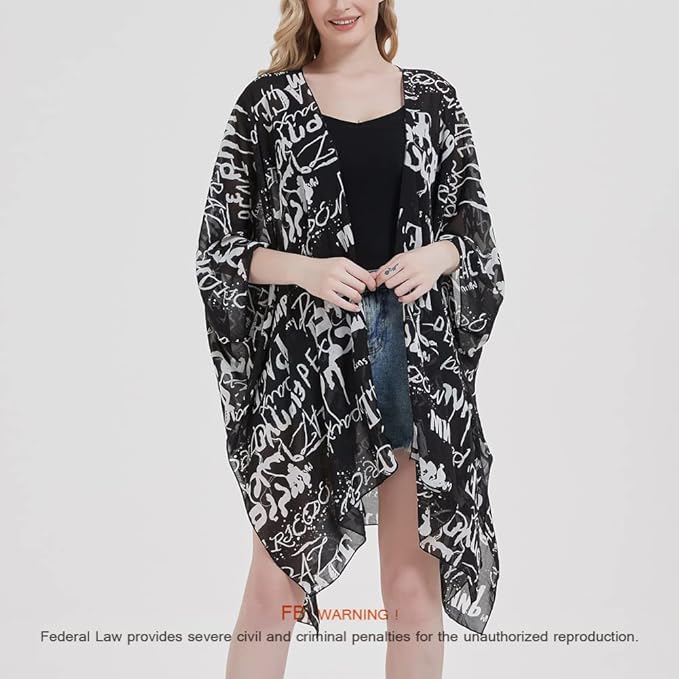 Women's Bohemian Floral Chiffon Beach Cover up Swimsuit Kimono Summer Swimwear Cardigans