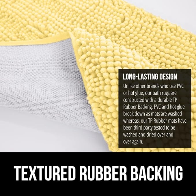 GORILLA GRIP Bath Rug Mat 60x24, Thick Soft Absorbent Chenille, Quick Dry Microfiber Mats, Rubber Backing Washable Shower Floor Rugs, Bathmat Runner, US Designed Bathroom Home Decor Accessories Yellow