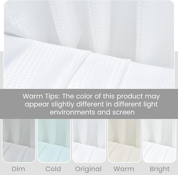 No Hook Shower Curtain with Snap in Liner Set Waffle Shower Curtain for Bathroom Hotel Style Fabric Waterproof Inner Liner，71" W x 74" H, White