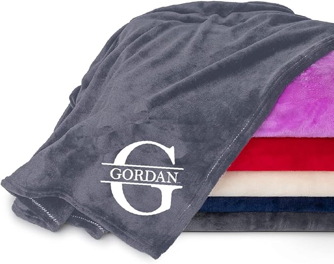Personalized Passion Blankets with Custom Name & Initial Monogram - Super Soft and Cozy Fleece - Unisex Custom Blanket for Him and Her - 60x40 Inches - Grey
