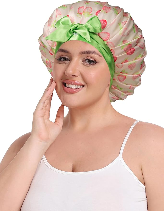 Pleated Silk Sleeping Bonnet with Eye Mask Double Layer Satin Hair Bonnets Sleep Cap for Curly Natural Hair