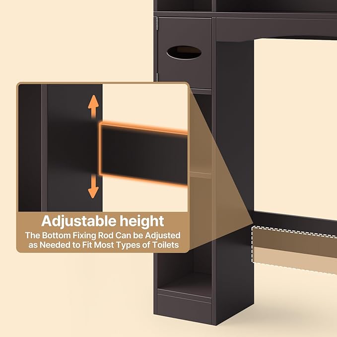Gizoon Over The Toilet Storage Cabinet, Over Toilet Bathroom Organizer with Adjustable Shelves and 2 Doors, Over Toilet Storage Cabinet with Paper Holder, 2 Side Hooks, Space-Saver, Dark Brown