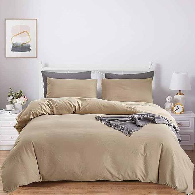 KAREVER Champagne Comforter Set Full Khaki Bedding Set Lightweight Women Blanket 3 PCs Durable Soft Comforter Set Full Beige Quilts Set Breathable